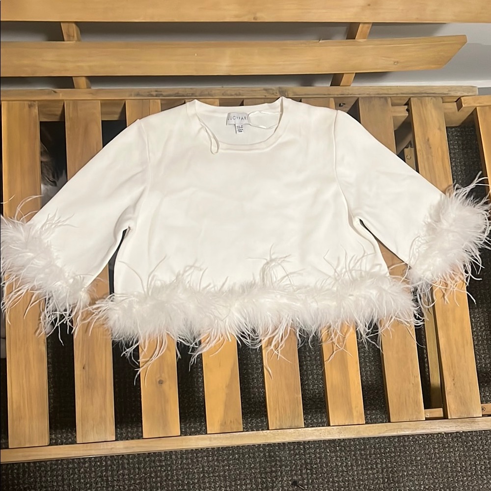 Lucy Paris White Feather Trim Crop Top